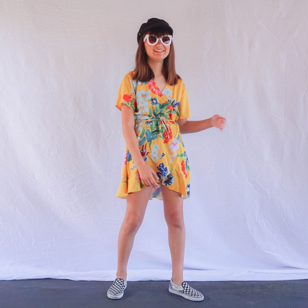 Yellow Floral Wrap Dress